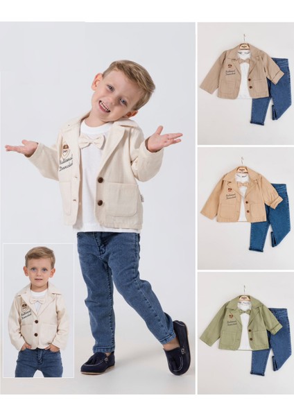 Çeketli, T-Shirt, Pantolon En Şık Erkek Çocuk 3'lü Takımlar, Okula, Davete