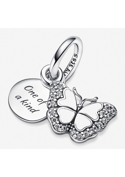Kelebek ve Yazılı Çift Sallantılı Gümüş Charm - NUR-CM00371 fiyatları
