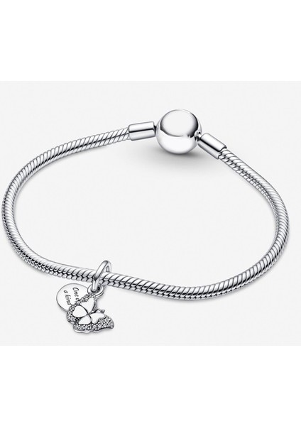 Kelebek ve Yazılı Çift Sallantılı Gümüş Charm - NUR-CM00371 fırsatları