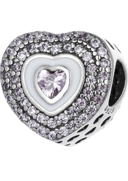 Taşlı Kalp Gümüş Charm - NUR-CM00415