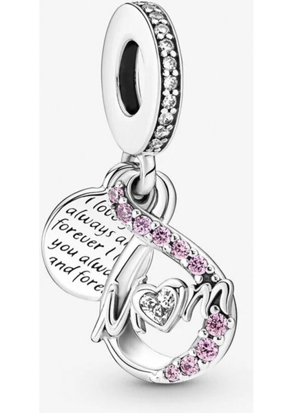 Anne ve Sonsuzluk İşareti Çift Sallantılı Gümüş Charm - NUR-CM00215