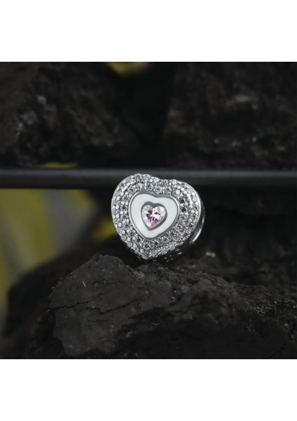 Taşlı Kalp Gümüş Charm - NUR-CM00415 fiyatları