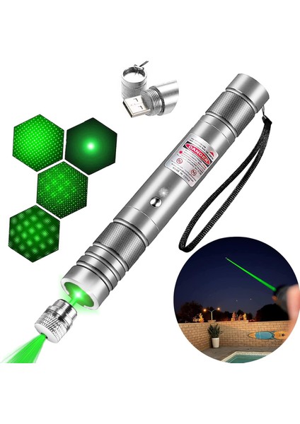 PRO-303 USB Şarjlı Yeşil Lazer Pointer, Sunum Kalemi, Güçlü Şarjlı Lazer Işaretleyici