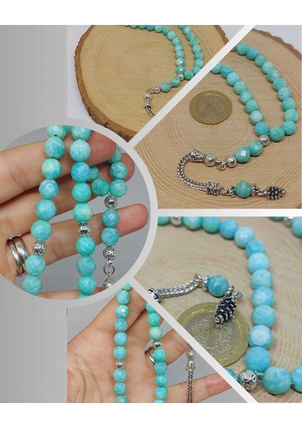 Amazonit Taşı Üst Segment Faset Kesim 33LÜK Tesbih 8mm (42525)