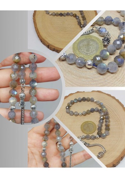 Labradorit Taşı Üst Segment Faset Kesim 33LÜK Tesbih 7.5mm (53080)