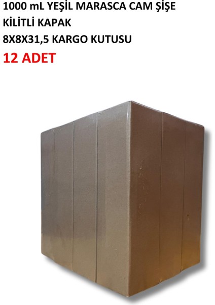 12 Adet x 1000 ml Maraska Cam Şişe+Drop Kapak+ 8X8X31.5 E-Ticaret Şişe Kutusu Seti