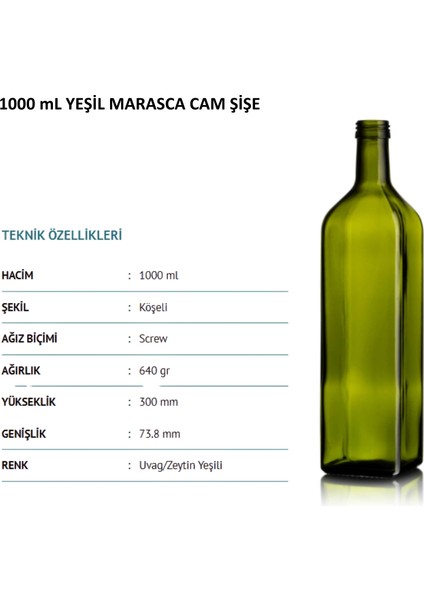 12 Adet x 1000 ml Maraska Cam Şişe+Drop Kapak+ 8X8X31.5 E-Ticaret Şişe Kutusu Seti