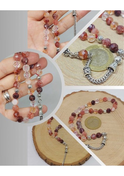 Hematoid Kuvars Taşı Üst Segment Faset Kesim 33LÜK Tesbih 7mm (53082)