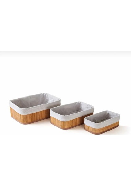 3’lü Bambu Sepet Naturel Astarlı Çok Amaçlı Saklama Kutusu-Banyo Kozmetik Mutfak Dolap Organizeri fırsatları