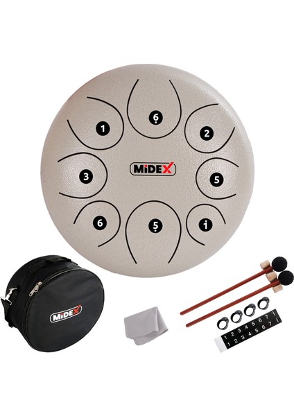 TD-108WH Çelik Dil Davul Handpan 10 Inç 8 Ton Steel Tongue Drum Full Set