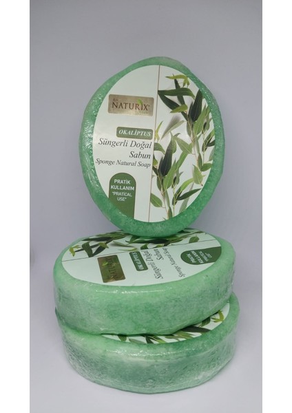 3'lü Okaliptus Süngerli Doğal Sabun / Sponge Natural Soap