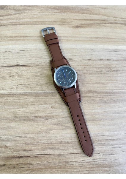Alttan Derili El Yapımı Kahverengi Deri Saat Kordonu. Gerçek Deri. 18,20,22-24,26MM Genişlik Seçenekleri.