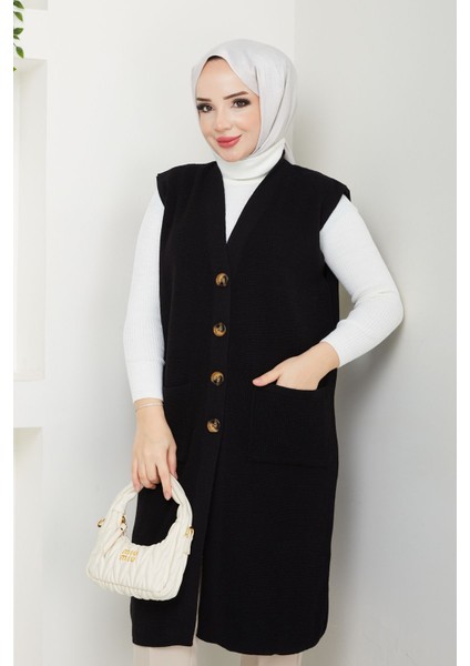 Kadın Cepli Düğme Kapamalı Triko Yelek -PMK378 fiyatları