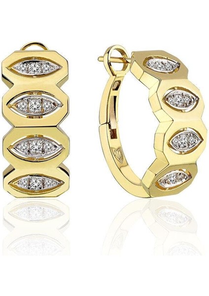 Gold Tasarım Halka Zirkon Taşlı 14K Kaplamalı Küpe