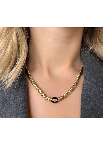 Gold Siyah Tasarım 14K Özel Seri Kolye