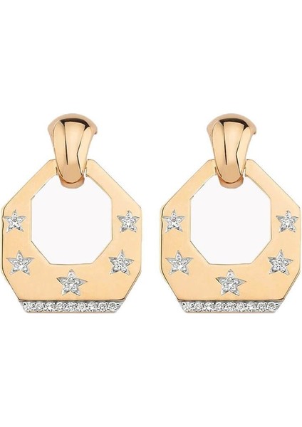 Gold Luna Tasarım Star 14K Kaplamalı Küpe
