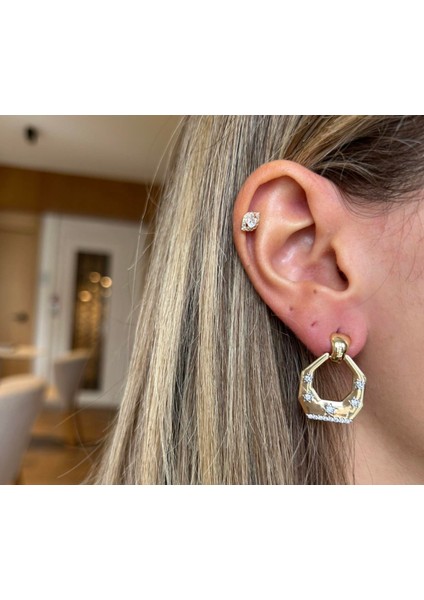 Gold Luna Tasarım Star 14K Kaplamalı Küpe