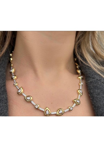 Gold Geometrik Tasarım Şeritli 14K Özel Seri Kolye