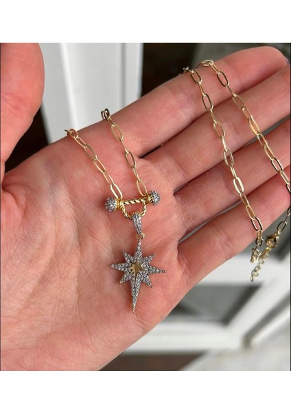 Gold Charm Yıldız Taşlı Tasarım 14K Özel Seri Kolye
