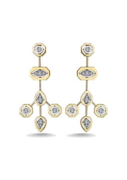 Gold Geometrik Tasarım Üçlü Akış 14K Kaplamalı Küpe
