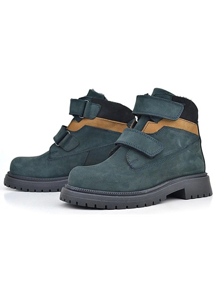 Hakiki Deri Koyu Yeşil Taba Cırt Cırtlı Kışlık Çocuk Bot indirimleri