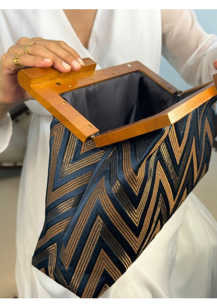 Bahram - Ahşap Burslu Kumaş Portföy Çanta, Clutch, El Çantası, Çanta modelleri