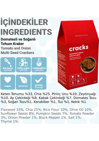 Domates Soğanlı Glutensiz Vegan Tohum Kraker Cracks 8 x 50 gr