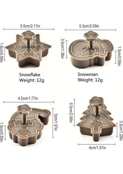 4 Parça Yaylı Noel Kurabiye Kalıbı Kesme Seti, Mutfak Fırın Aletleri