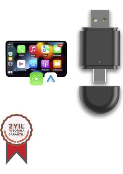 Torima TAB06 Mini 2in1 Kablosuz Carplay USB ve Type-C Uyumlu Araç Multimedya Dönüştürücü Adaptörü