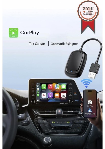 Torima X8 Mini Kablosuz Carplay USB ve Type-C Uyumlu Araç Multimedya Dönüştürücü Adaptörü