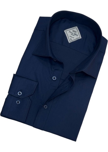 Slim Fit Dar Kesim Düz Erkek Pamuk Gömlek