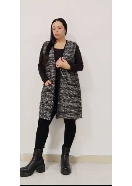 Büyük Beden Kadın Sakallı Dokuma Triko Bağcıklı Iki Cepli Uzun Anne Yelek fiyatları