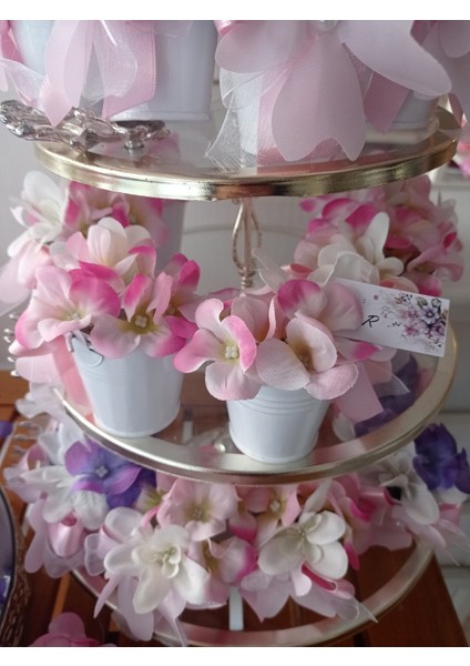 Dekoratif Yapay Bahar Çiçekleri ile Süslü Mini Metal Kova, 10 Adet fiyatları