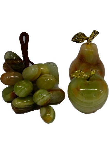 Oniks Taşından 3'lü Dekoratif Meyve Seti: Elma, Armut ve Üzüm - Şık Ev ve Ofis Dekoru fiyatları