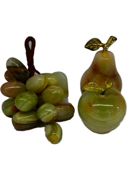 Oniks Taşından 3'lü Dekoratif Meyve Seti: Elma, Armut ve Üzüm - Şık Ev ve Ofis Dekoru modelleri