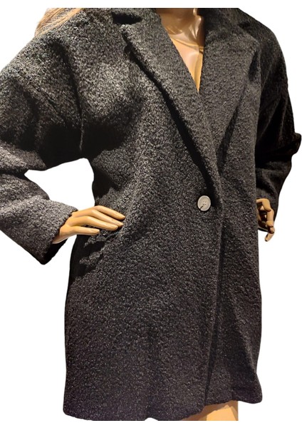 Siyah Kadın Buklet Dokulu Düğmeli Kaban fırsatları