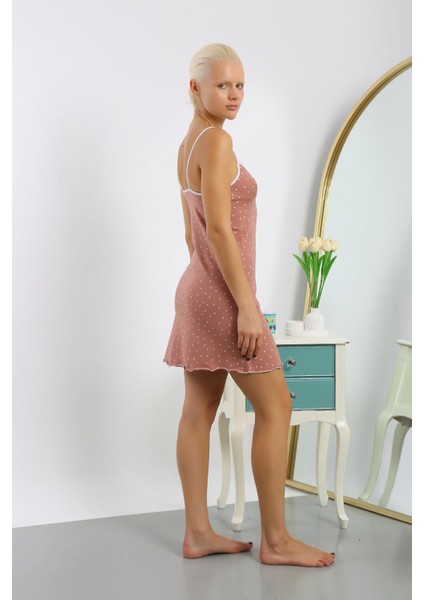 Kadın Penye Puantiye Desenli Ip Askılı Gecelik 36719 modelleri