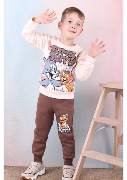 Pjk3i Tom&jerry Desenli Kahverengi 3 Ip Şardonlu Pamuk Erkek Çocuk Eşofman Takımı 3-10 Yaş 7392-K