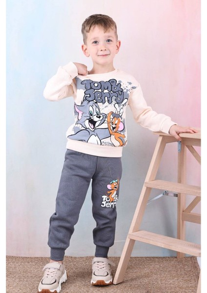 Pjk3i Tom&jerry Desenli Füme 3 Ip Şardonlu Pamuk Erkek Çocuk Eşofman Takımı 3-10 Yaş 7392-F