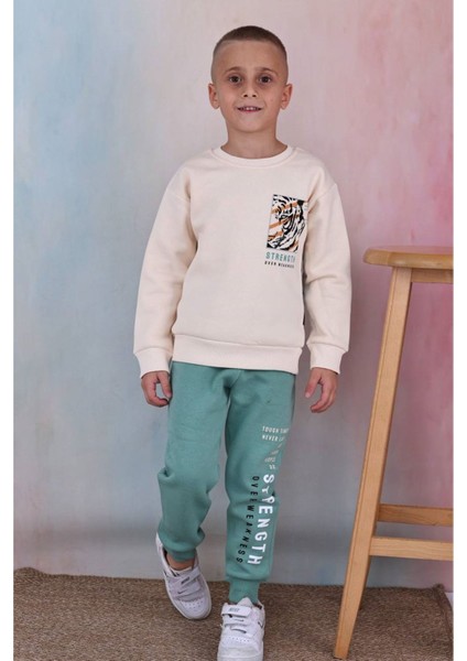 Pjk3i Arslan Desenli Yeşil 3 Ip Şardonlu Pamuk Erkek Çocuk Eşofman Takımı 3-10 Yaş 7340-Y