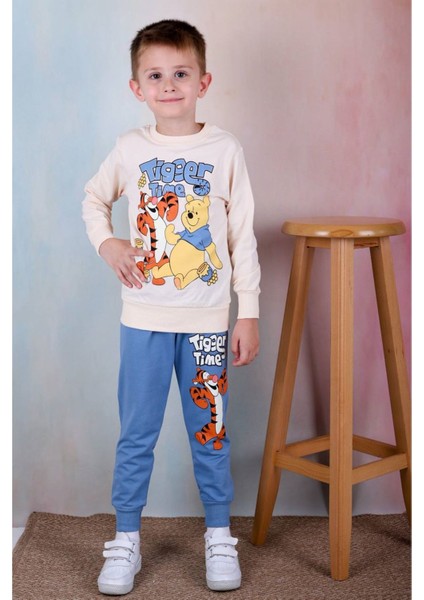 Pjk2i Tiger Winnie Pooh Desenli Mavi 2 Ip Pamuk Erkek Çocuk Eşofman Takımı 3-10 Yaş 7243-M
