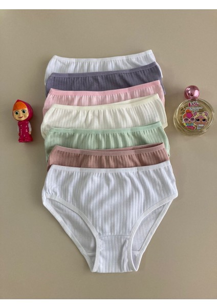 Elm Karışık Desen Ribanalı Modal 7li Kız Slip Set S-59