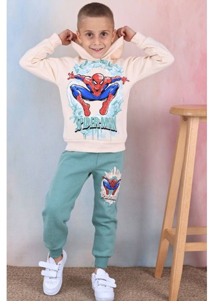 Pjk3i Örümcek Adam Desenli Yeşil 3 Ip Şardonlu Pamuk Erkek Çocuk Eşofman Takımı 3-10 Yaş 7359-Y