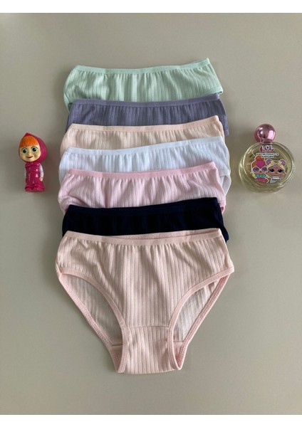 Elm Karışık Desen Ribanalı Modal 7li Kız Slip Set S-58