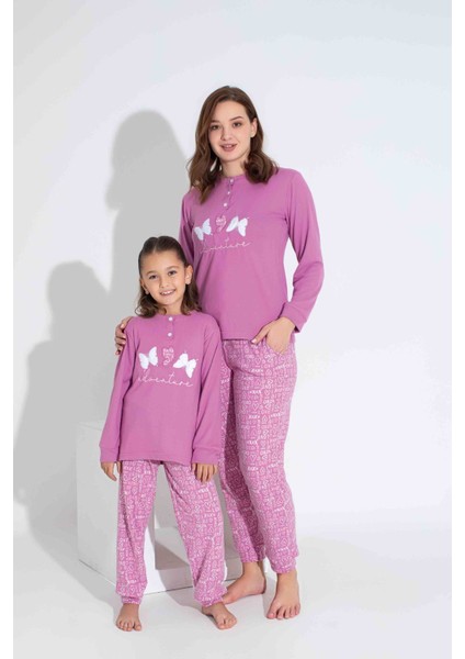 Tarp 3 Düğmeli Pembe Kelebek Nakışlı Termal Anne Pijama Takımı 6433-P fiyatları