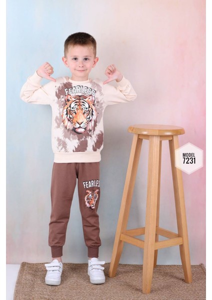 Pjk2i Kaplan Desenli Kahverengi 2 Ip Pamuk Erkek Çocuk Eşofman Takımı 3-10 Yaş 7231-K