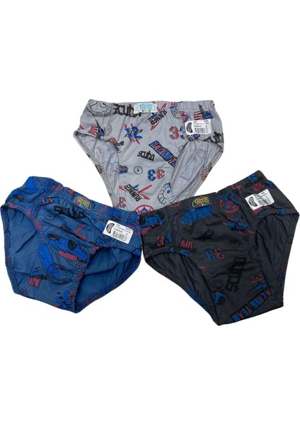 Gmş Araba Desenli Gri, Indigo, Füme Renk 3lü Erkek Slip Set 3090-2