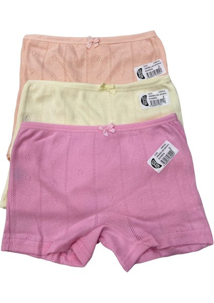 Gmş Fiyonklu Pembe, Somon, Sarı Jakarlı 3lü Kız Boxer Set 3113-1