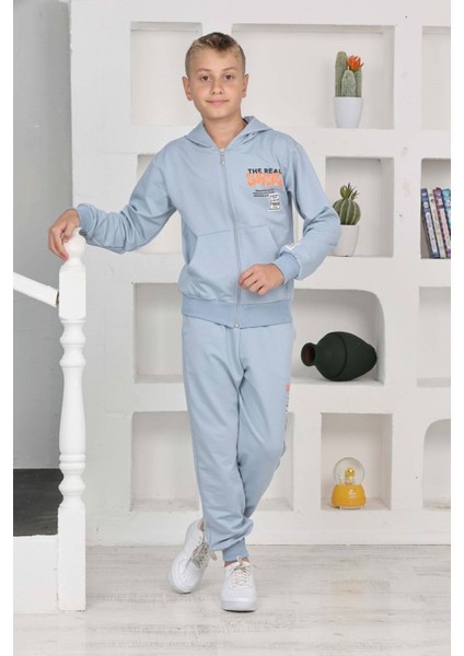 Pjk2i Skater Mavi 2 Ip Pamuk Erkek Çocuk Fermuarlı Eşofman Takımı 5-14 Yaş 7469-M