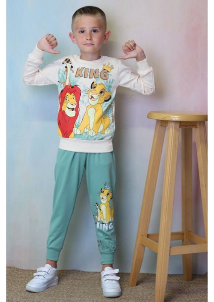 Pjk2i Lion King Desenli Yeşil 2 Ip Pamuk Erkek Çocuk Eşofman Takımı 3-10 Yaş 7244-Y